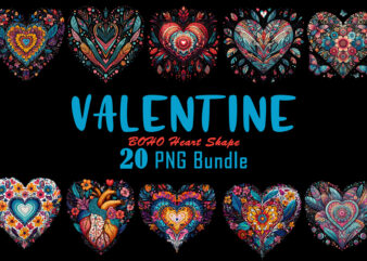 Valentines Day Art Boho Heart Illustration T-shirt Clipart Bundle V.3