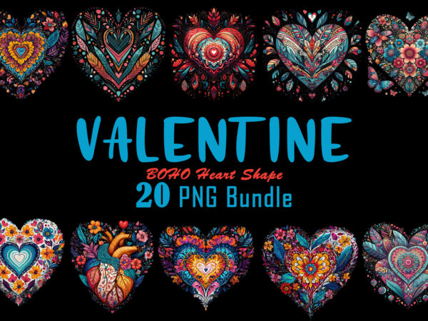 Valentines day art boho heart illustration t-shirt clipart bundle v.3