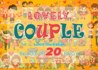 Valentines Day Loving Couple Illustration T-shirt Design Bundle