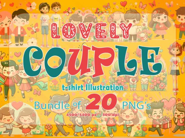 Valentines day loving couple illustration t-shirt design bundle