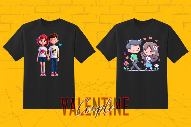 Valentines Day Loving Couple Illustration T-shirt Design Bundle