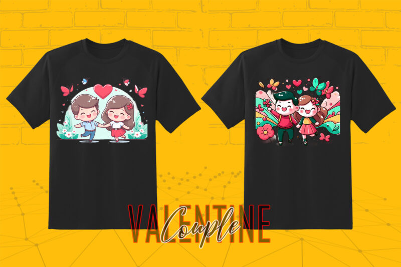 Valentines Day Loving Couple Illustration T-shirt Design Bundle