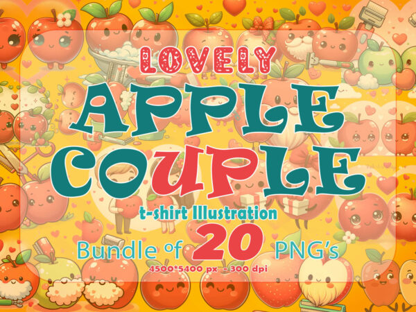 Valentines day apple couple illustration t-shirt clipart for your next t-shirt specifically for print on demand websites.