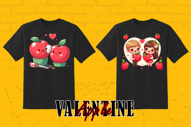 Valentines Day apple couple Illustration T-shirt Clipart for Your Next T-Shirt specifically for Print on Demand websites.