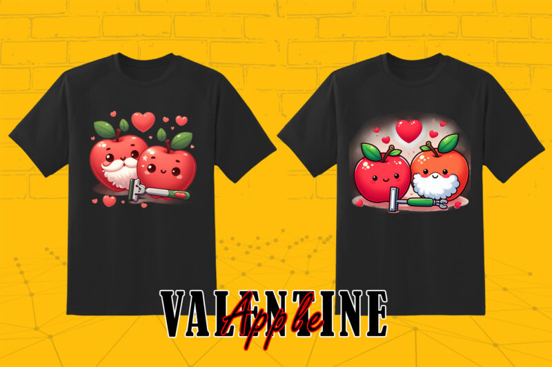 Valentines Day apple couple Illustration T-shirt Clipart for Your Next T-Shirt specifically for Print on Demand websites.