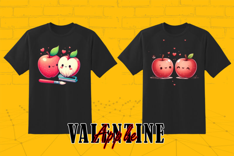 Valentines Day apple couple Illustration T-shirt Clipart for Your Next T-Shirt specifically for Print on Demand websites.