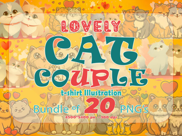 Passion valentines day loving cat couple illustration t-shirt clipart set