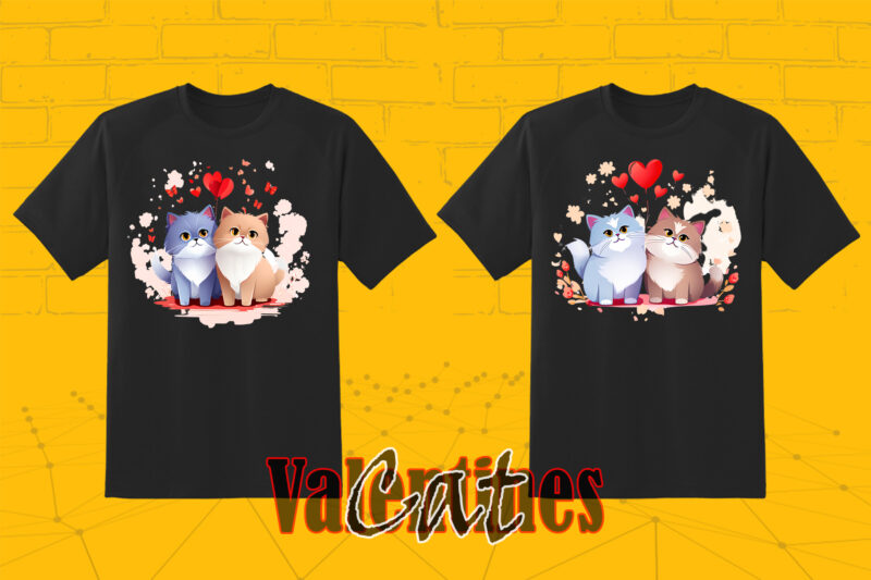 Passion Valentines Day Loving Cat Couple Illustration T-shirt Clipart Set
