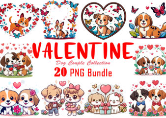 Trendy Valentines Day Dog Couple Cartoon Tee Design Bundle