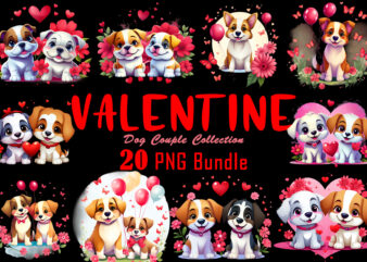 Valentines Day Dog Couple Cartoon Character 20 Illustration T-shirt Design Bundle