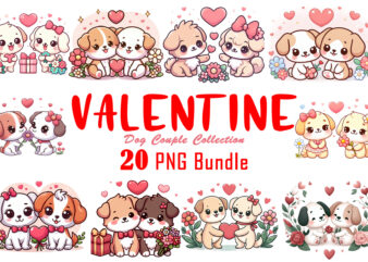 Valentines day Dog Couple Cartoon Character Illustration T-shirt Design Clipart Bundle