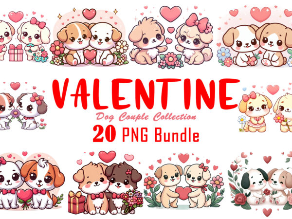 Valentines day dog couple cartoon character illustration t-shirt design clipart bundle Valentines day dog couple cartoon character illustration t-shirt design clipart bundle