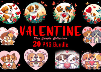 Valentines Day Dog Couple Cartoon Character Illustration T-shirt Clipart Bundle for Trendy T-Shirt Designs