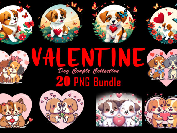 Valentines day dog couple cartoon character illustration t-shirt clipart bundle for trendy t-shirt designs