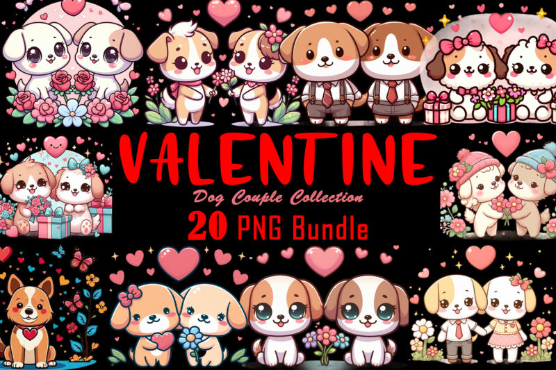 Valentines Day Dog Couple Cartoon Character punk Vibes Elevate Your T-Shirt Design Bundle