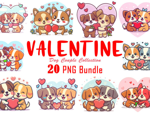 Valentines day dog couple cartoon character illustration t-shirt design bundle
