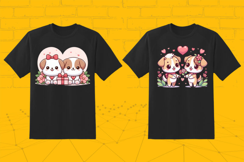 Valentines Day Dog Couple Cartoon Character punk Vibes Elevate Your T-Shirt Design Bundle
