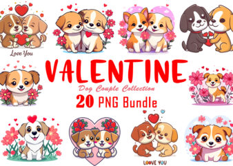 Valentines Day Dog Couple Cartoon Character Illustration T-shirt Clipart Bundle for Trendy T-Shirt Designs