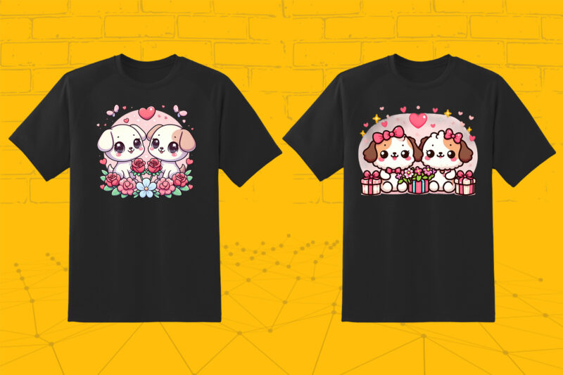 Valentines Day Dog Couple Cartoon Character punk Vibes Elevate Your T-Shirt Design Bundle