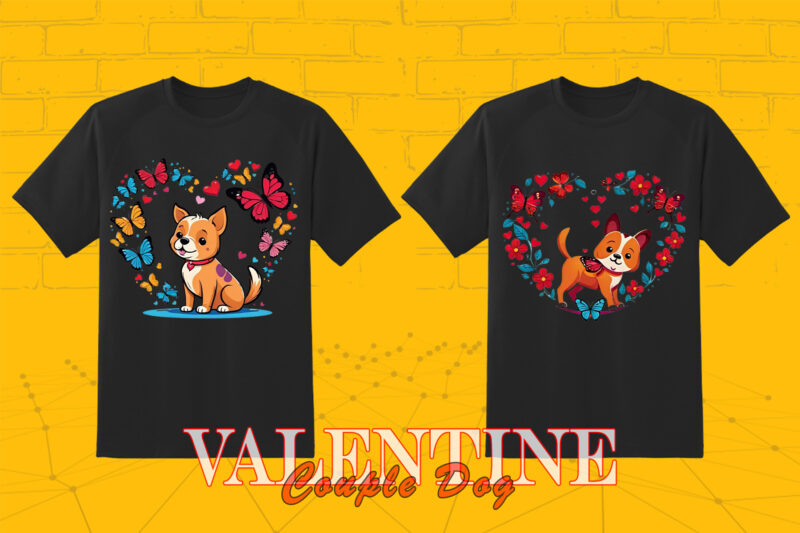 Valentines Day Dog Couple Cartoon Character Illustration 20 T-shirt PNG Clipart Bundle