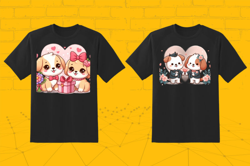 Valentines Day Dog Couple Cartoon Character punk Vibes Elevate Your T-Shirt Design Bundle