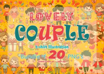 Valentines Day Loving Couple Illustration T-shirt Clipart crafted for Print on Demand websites