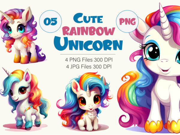 Cute rainbow unicorns 05. tshirt sticker.
