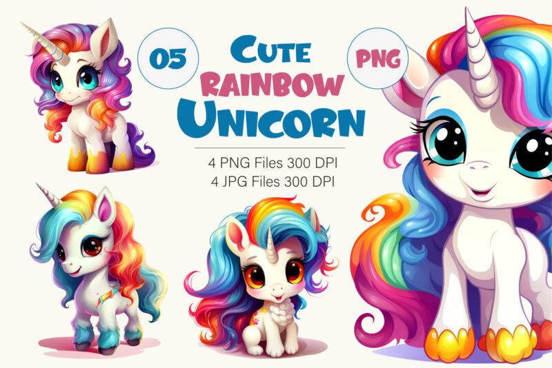 Cute rainbow unicorns 05. TShirt Sticker.