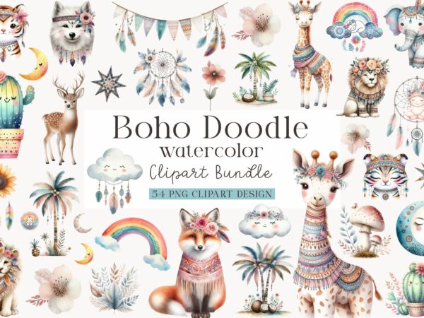 Cute boho doodle clipart bundle t shirt vector file