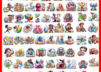 Cartoon Easter Character Png Bundle, Spring Easter Png, Happy Easter Day Png, Superhero Easter Png, Princess Easter Egg