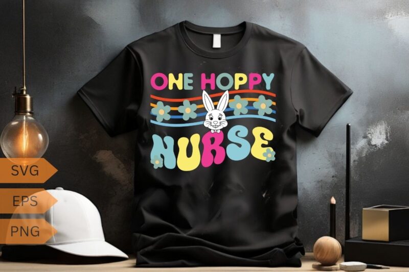 One Hoppy Nurse Rainbow Funny Nurse Easter Day T-Shirt design vector, One Hoppy Nurse shirt vector, Rainbow, Funny Nurse, Easter Day T-Shirt