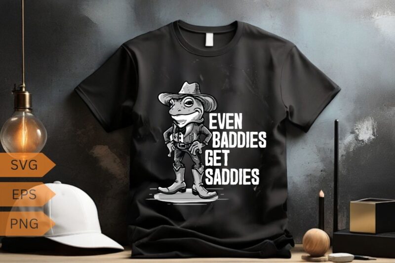 Even Baddies Get Saddies Funny Frog Meme Shirt design vector, cottagecore aesthetic goblincore frog playing guitar guitar funny shirt