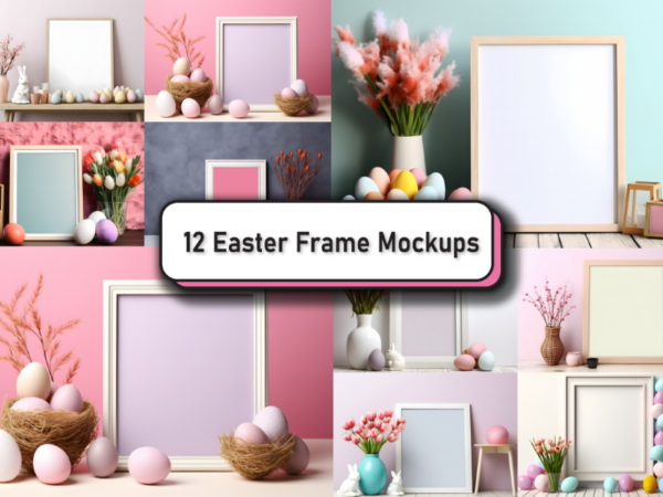 Easter sunday wall art frame mockup bundle vector clipart