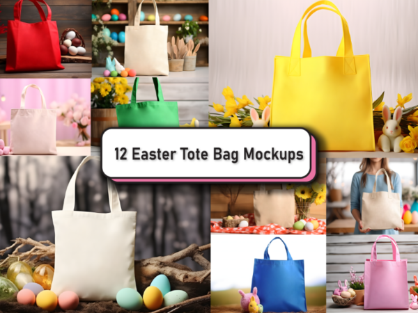 Easter sunday tote bag mockup bundle vector clipart