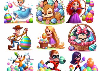 Cartoon Easter Character Png Bundle, Spring Easter Png, Happy Easter Day Png, Superhero Easter Png, Princess Easter Egg