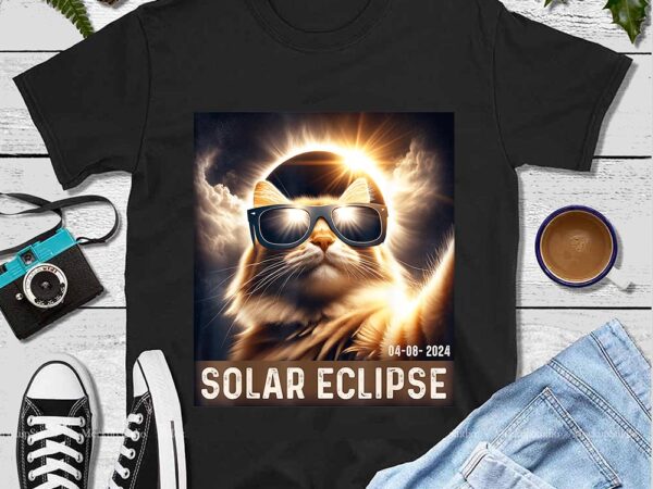 Cat taking a selfie with solar 2024 eclipse wearing glasses png t shirt vector file