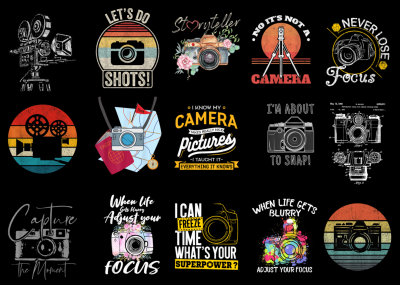 15 Camera Shirt Designs Bundle P2, Camera T-shirt, Camera png file, Camera digital file, Camera gift, Camera download, Camera design