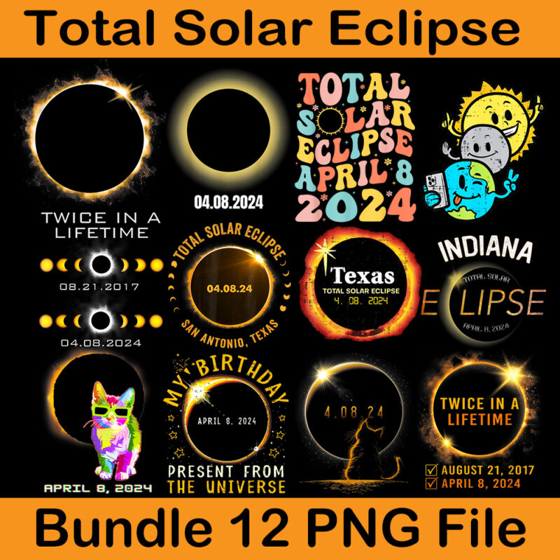 Cat Sun Total Solar Eclipse Png, Total solar eclipse 2024 shirt designs bundle