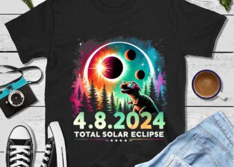 Total Solar Eclipse Funny Dinosaur Wearing Glasses Png t shirt designs for sale