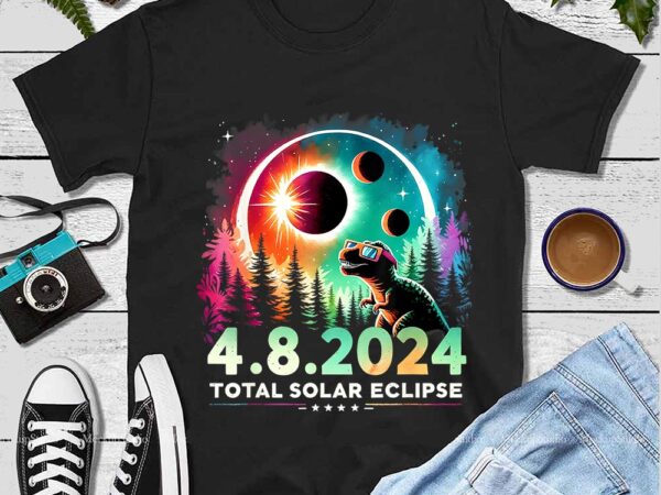 Total solar eclipse funny dinosaur wearing glasses png t shirt designs for sale