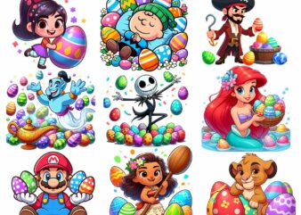 Cartoon Easter Character Png Bundle, Spring Easter Png, Happy Easter Day Png, Superhero Easter Png, Princess Easter Egg t shirt vector file