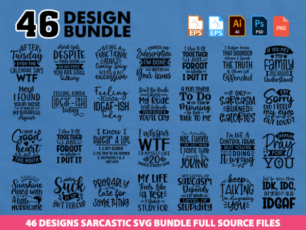 46 files designs sarcastic svg bundle for commercial
