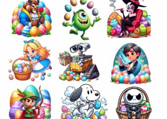 Cartoon Easter Character Png Bundle, Spring Easter Png, Happy Easter Day Png, Superhero Easter Png, Princess Easter Egg t shirt vector file
