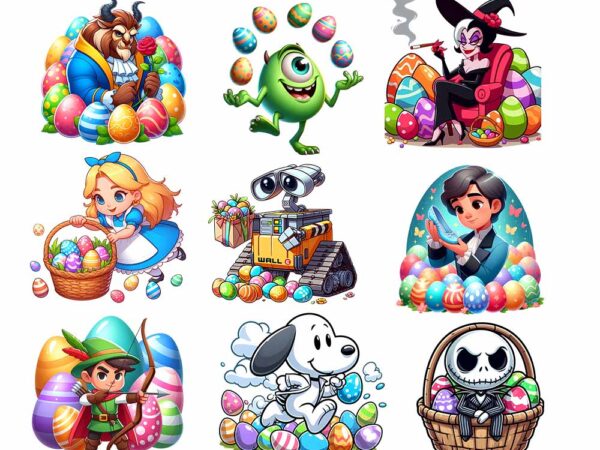 Cartoon easter character png bundle, spring easter png, happy easter day png, superhero easter png, princess easter egg t shirt vector file