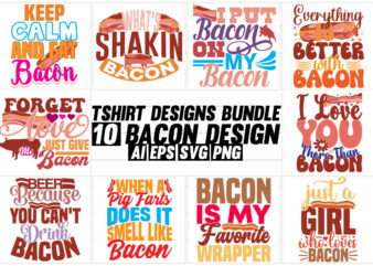 Bacon wildlife vintage text style calligraphy design, food symbol gift for bacon lover, funny bacon badge abstract silhouette shirt design