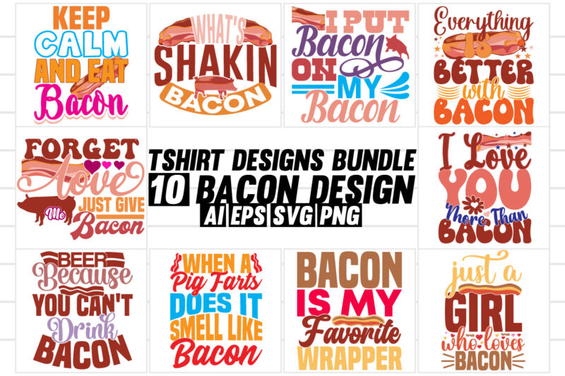 bacon wildlife vintage text style calligraphy design, food symbol gift for bacon lover, funny bacon badge abstract silhouette shirt design