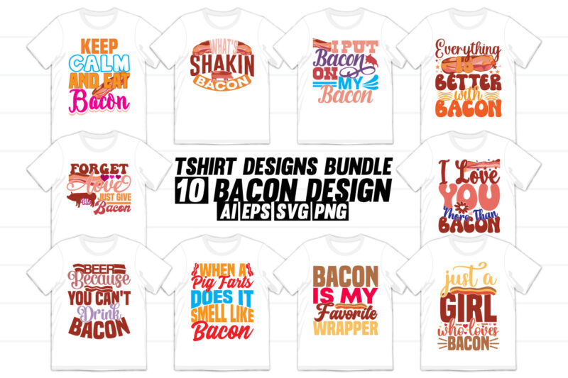 bacon wildlife vintage text style calligraphy design, food symbol gift for bacon lover, funny bacon badge abstract silhouette shirt design