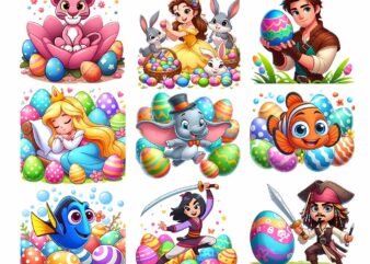 Cartoon Easter Character Png Bundle, Spring Easter Png, Happy Easter Day Png, Superhero Easter Png, Princess Easter Egg