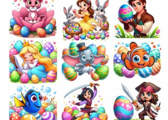 Cartoon Easter Character Png Bundle, Spring Easter Png, Happy Easter Day Png, Superhero Easter Png, Princess Easter Egg t shirt vector file