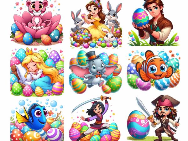 Cartoon easter character png bundle, spring easter png, happy easter day png, superhero easter png, princess easter egg t shirt vector file